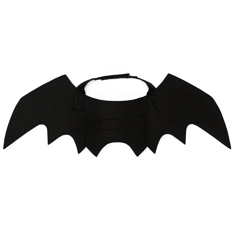 Black felt bat wings for a cat with adjustable Velcro straps, Halloween pet accessory