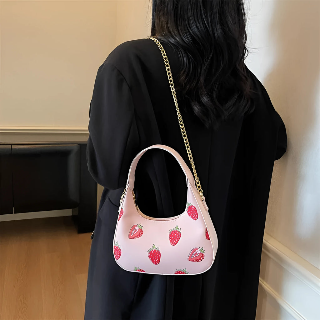 Autumn printed fashion underarm tote bag PU horizontal square with stitching and contrast colour details in black