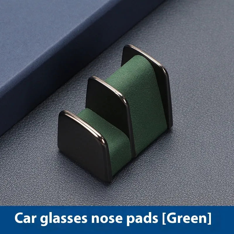 Car dashboard sunglasses clip nose pad in four colour options with zinc alloy and leather construction