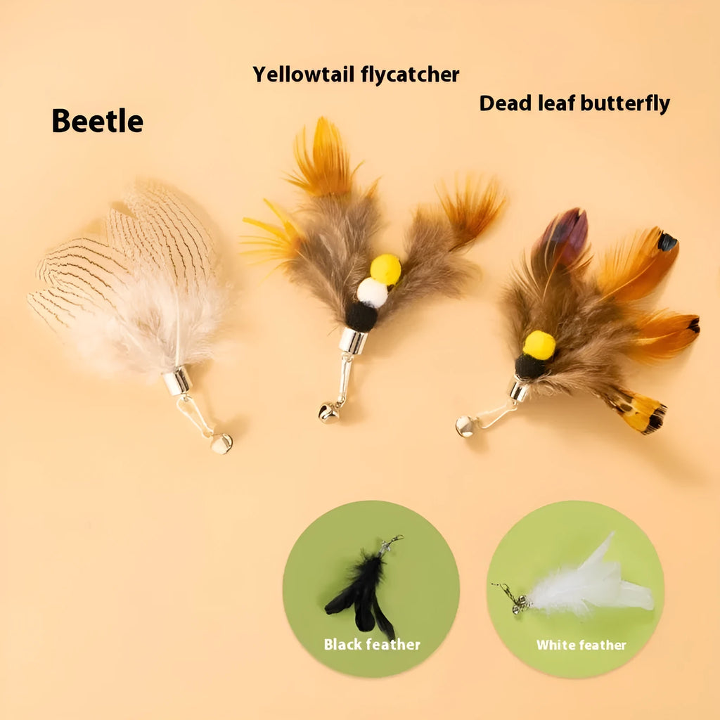 Three steel wire cat toy replacement heads with small flying insect designs for fishing rod toys