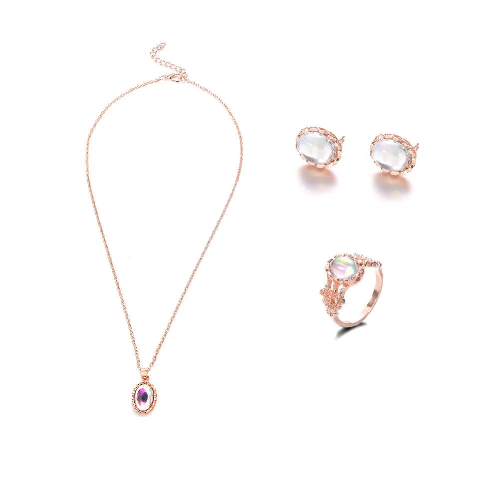 Geometric alloy and acrylic gemstone jewellery set with necklace, earrings, and ring in colour Sku1037
