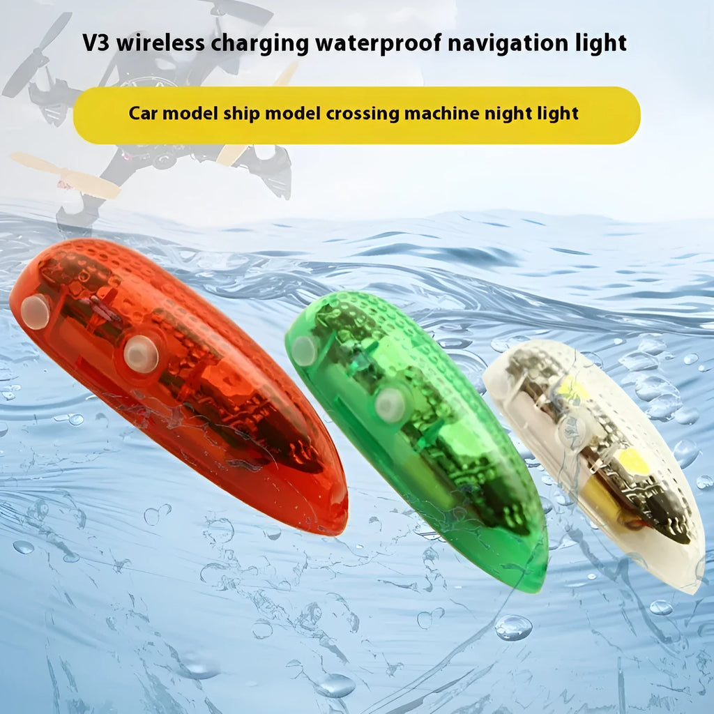 V3 wireless charging waterproof navigation light for RC models with adhesive backing
