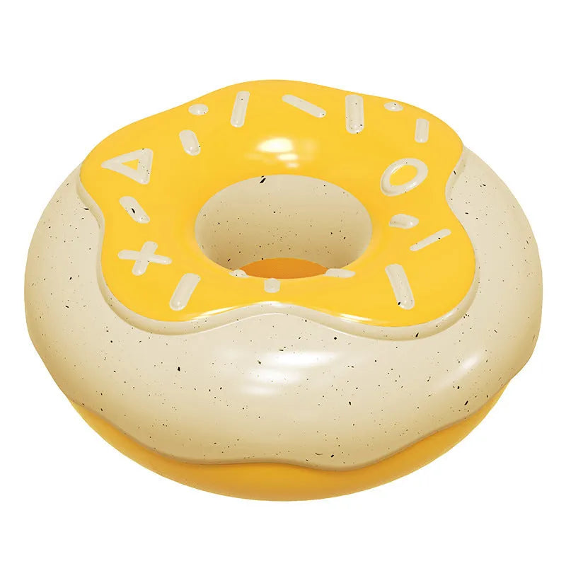 TPR donut dog chew toy in pink, chocolate or yellow colour with textured teeth cleaning surface