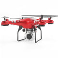 Black alloy HD aerial photography drone with remote control handle against a sky background.
