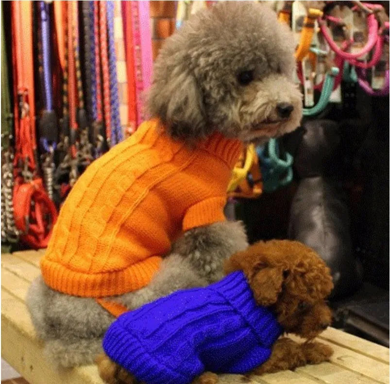 Knitted wool dog sweater in eight colours with fabric buttons for small to large dogs