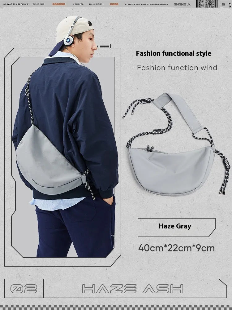 Men's lightweight nylon messenger bag in solid colours with large capacity design