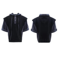 Men's hooded short sleeve sports suit with matching trousers in black or grey polyester fabric