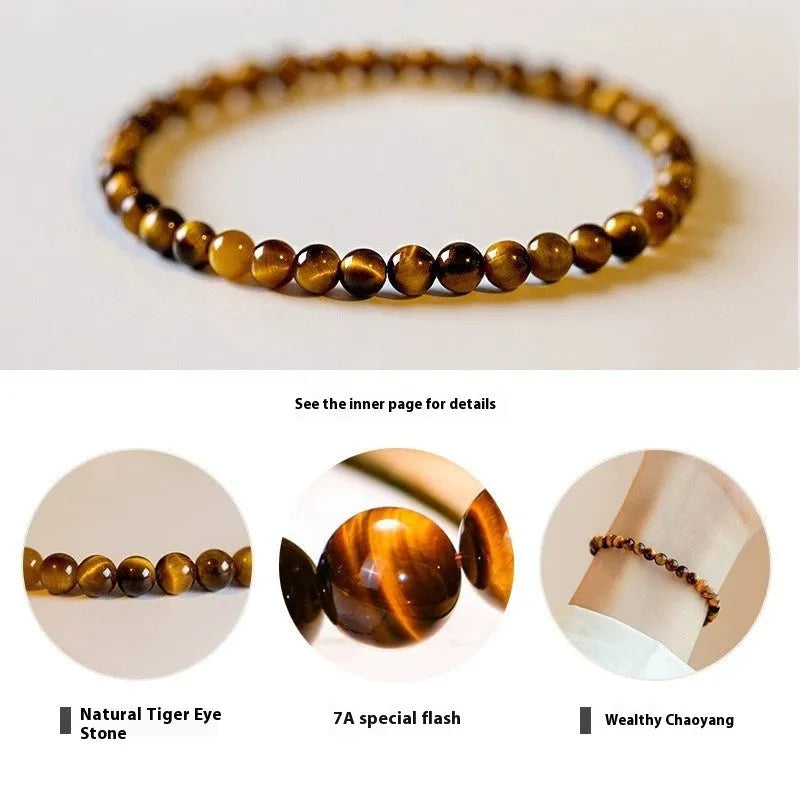 New Chinese style Tigereye geometric bracelet with round beads in natural stone colour