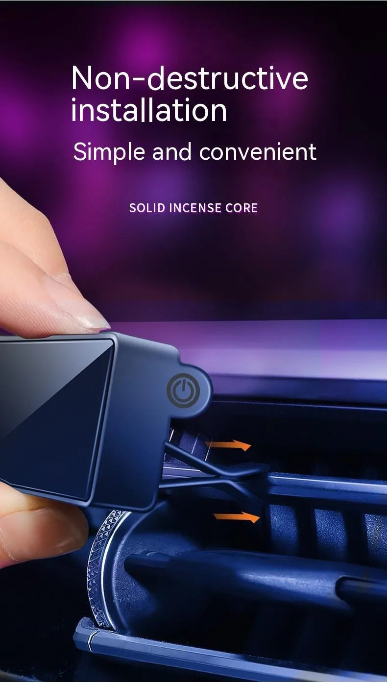 Black car air vent ambient light and perfume deodorizer with USB cable.