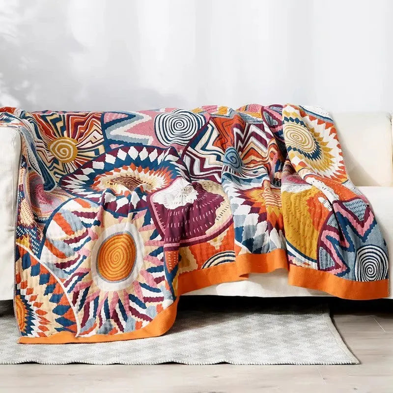 Pure cotton five-layer gauze summer blanket in Roulette Wheel Blue pattern showing modern simple style