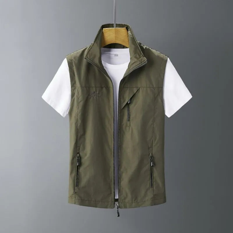 Men's slim fit rabbit fur vest with a hood in army green colour