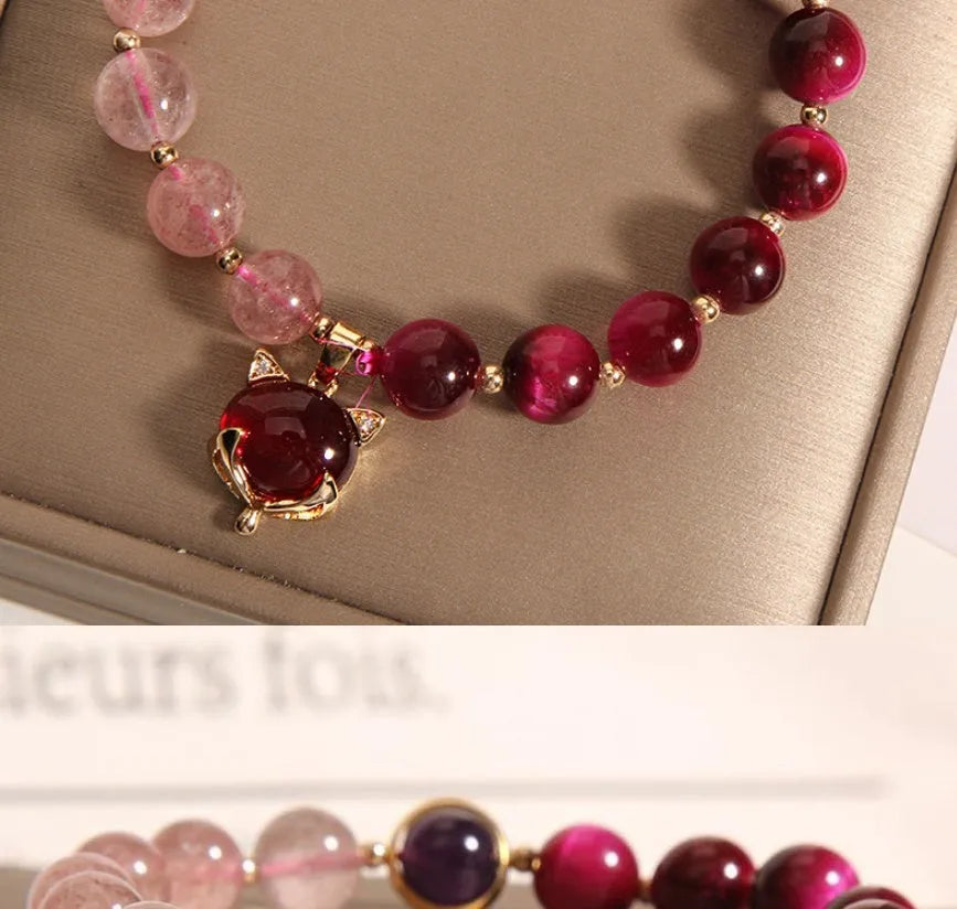 Women's elastic bracelet with strawberry crystals on elastic rope in uniform 18cm size