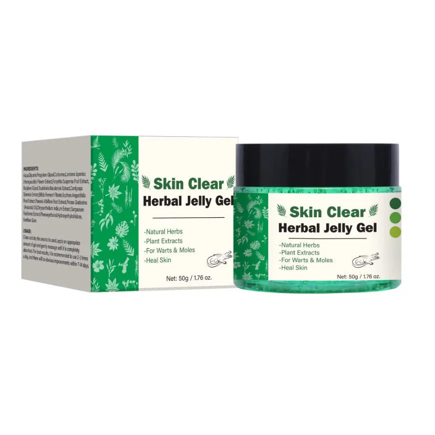 Clear Herbal Gel in a 50g container for body care and sensitive skin.