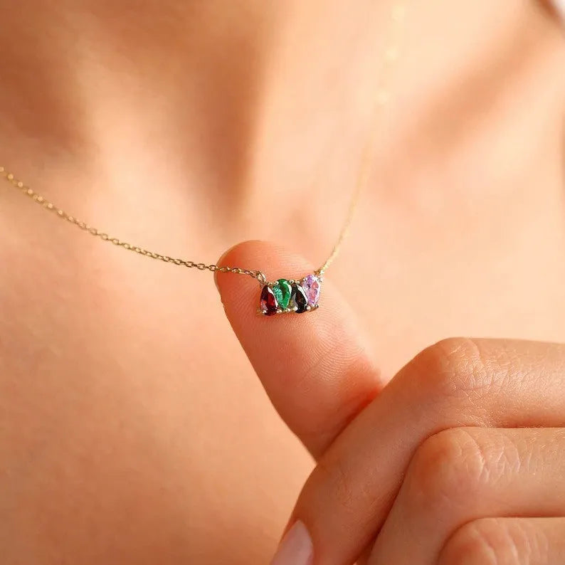 Titanium steel zircon necklace in princess style on a clavicle chain, available in silver, gold, and rose gold finishes.