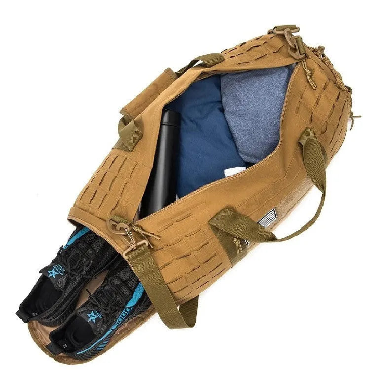 Men's waterproof Oxford cloth sports travel bag with air pillow strap, shown in khaki colour.