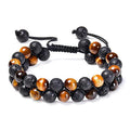 Tiger eye couple bracelets with matte black agate beads in geometric design