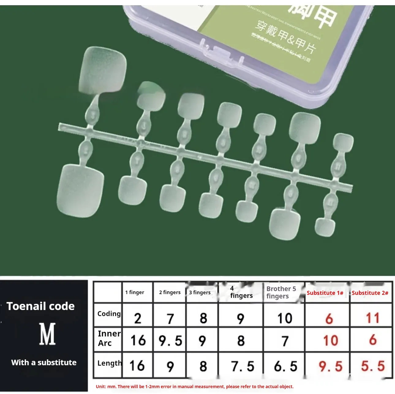 Cat's eye zircon rhinestone toenail tips set with ice blue colour, 42 pieces in S, M, L sizes