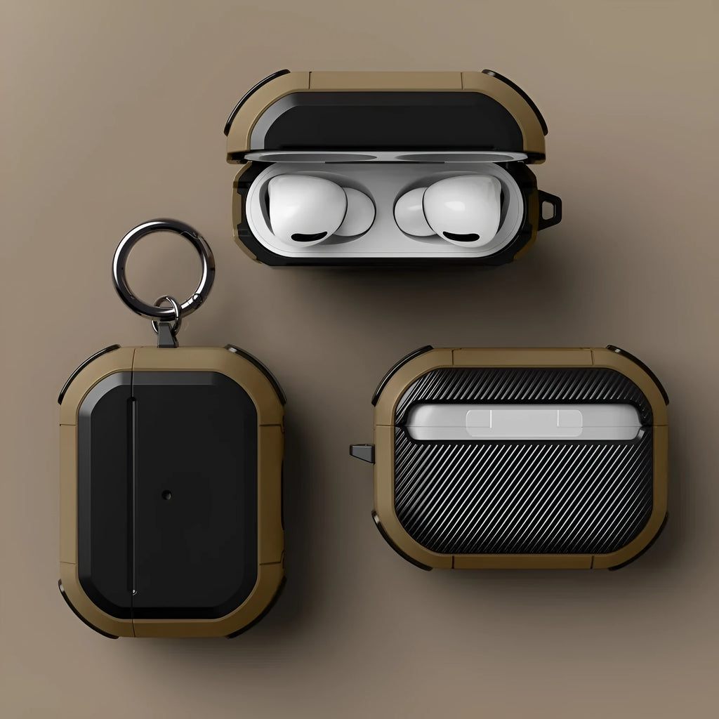TPU and PC protective case cover for Apple AirPods charging case in various colours.