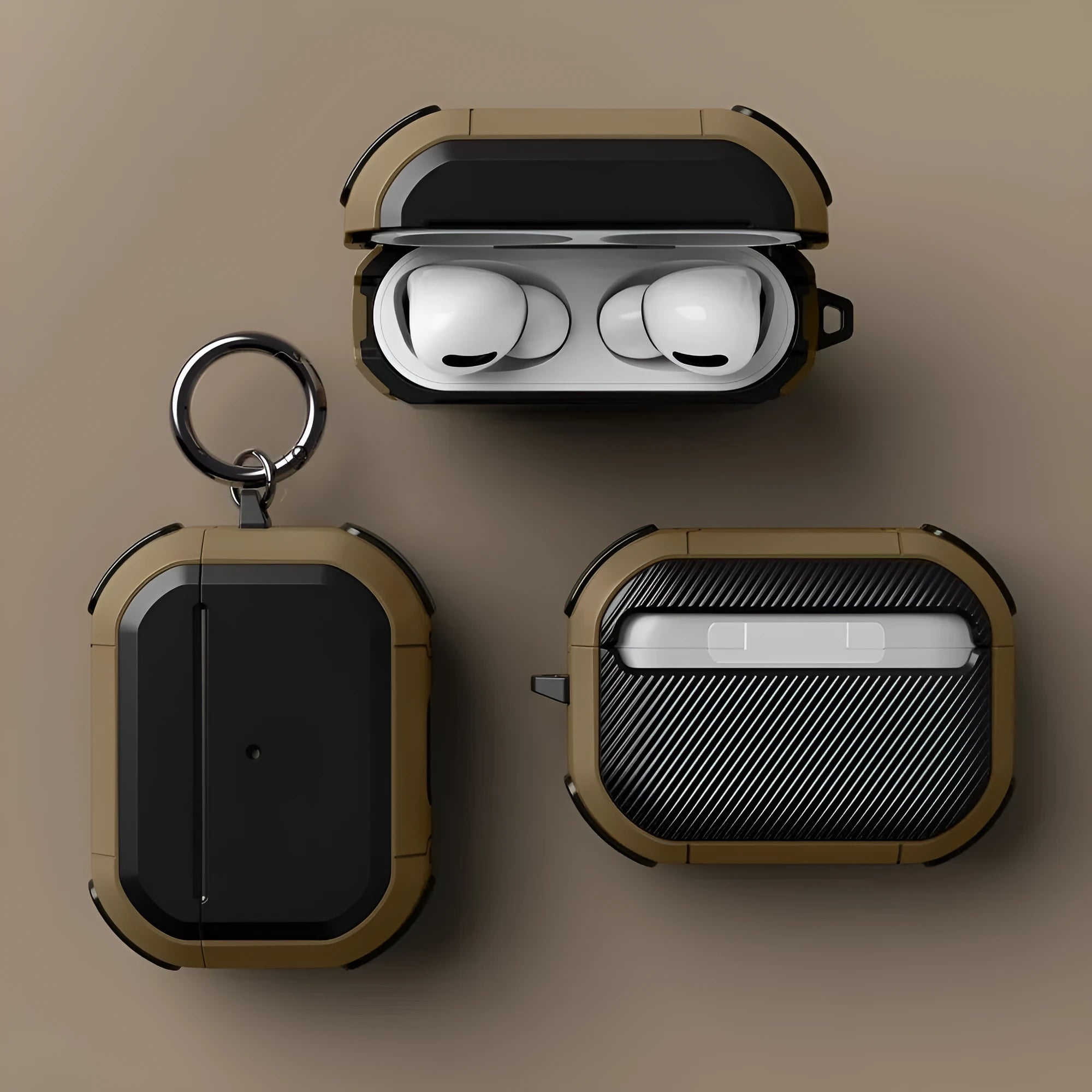 TPU and PC protective case cover for Apple AirPods charging case in various colours.