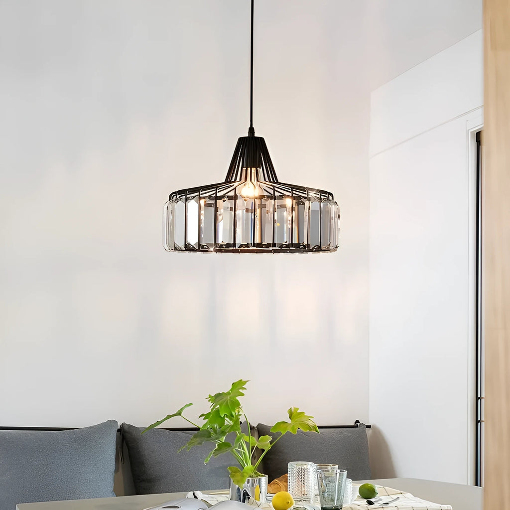 Crystal chandelier pendant light with iron construction and LED three-colour change lighting