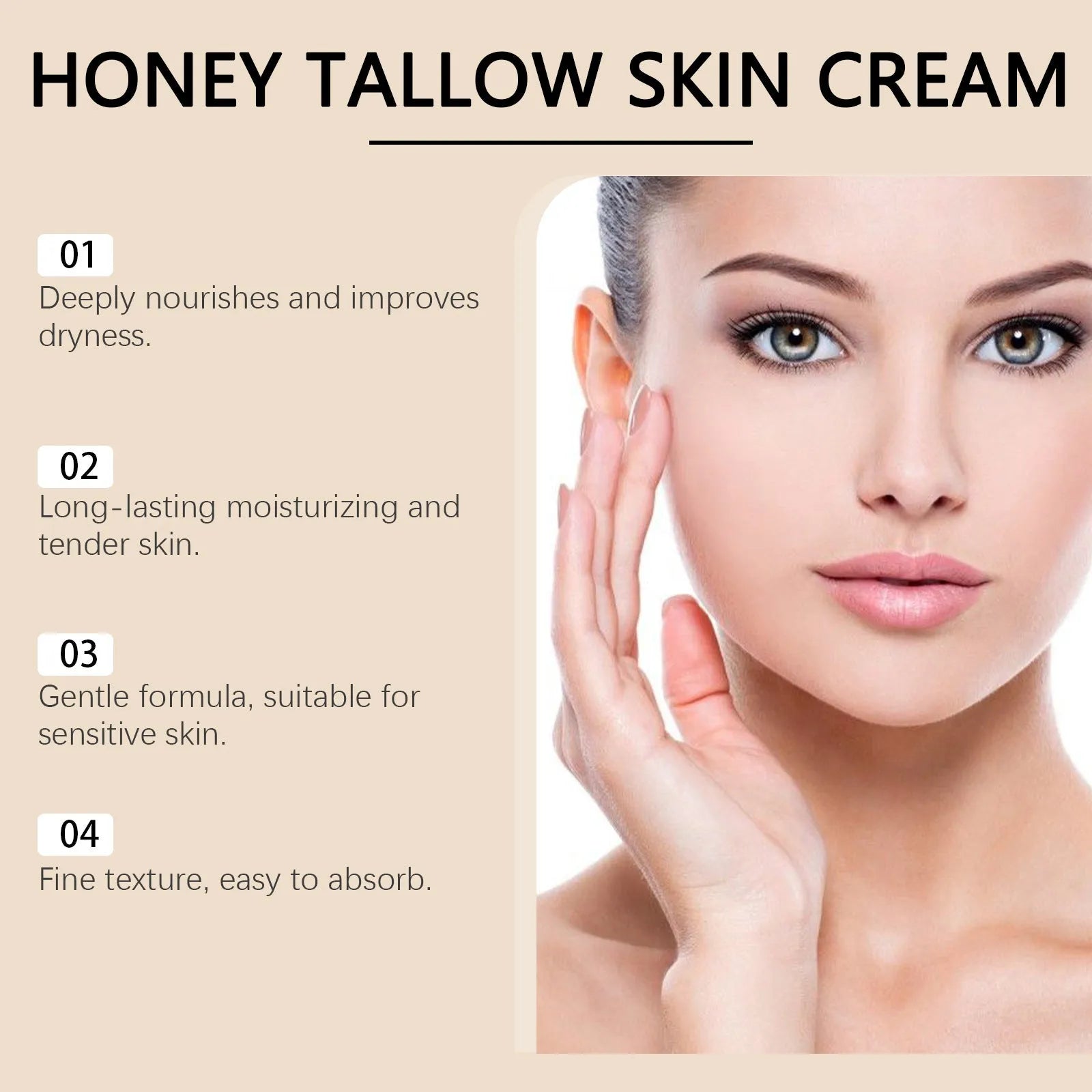 Honey Tallow Skin Cream 110g jar, white cream visible inside round container