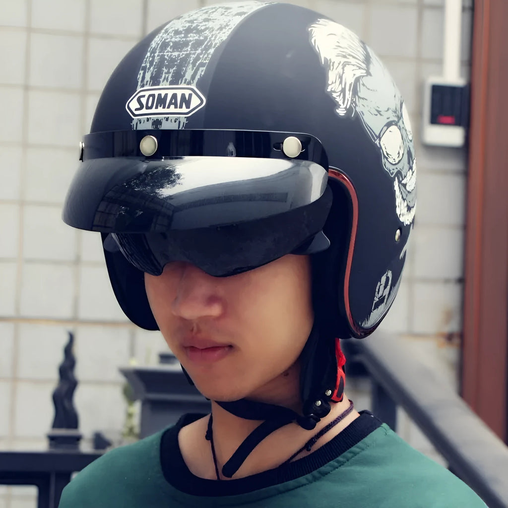 Retro-style electric bike half helmet for adults shown in multiple colour options