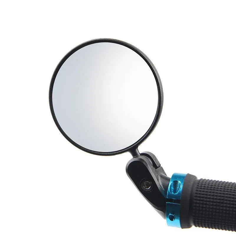 Black foldable convex rearview mirror showing 7cm reflective surface and adjustable stem.