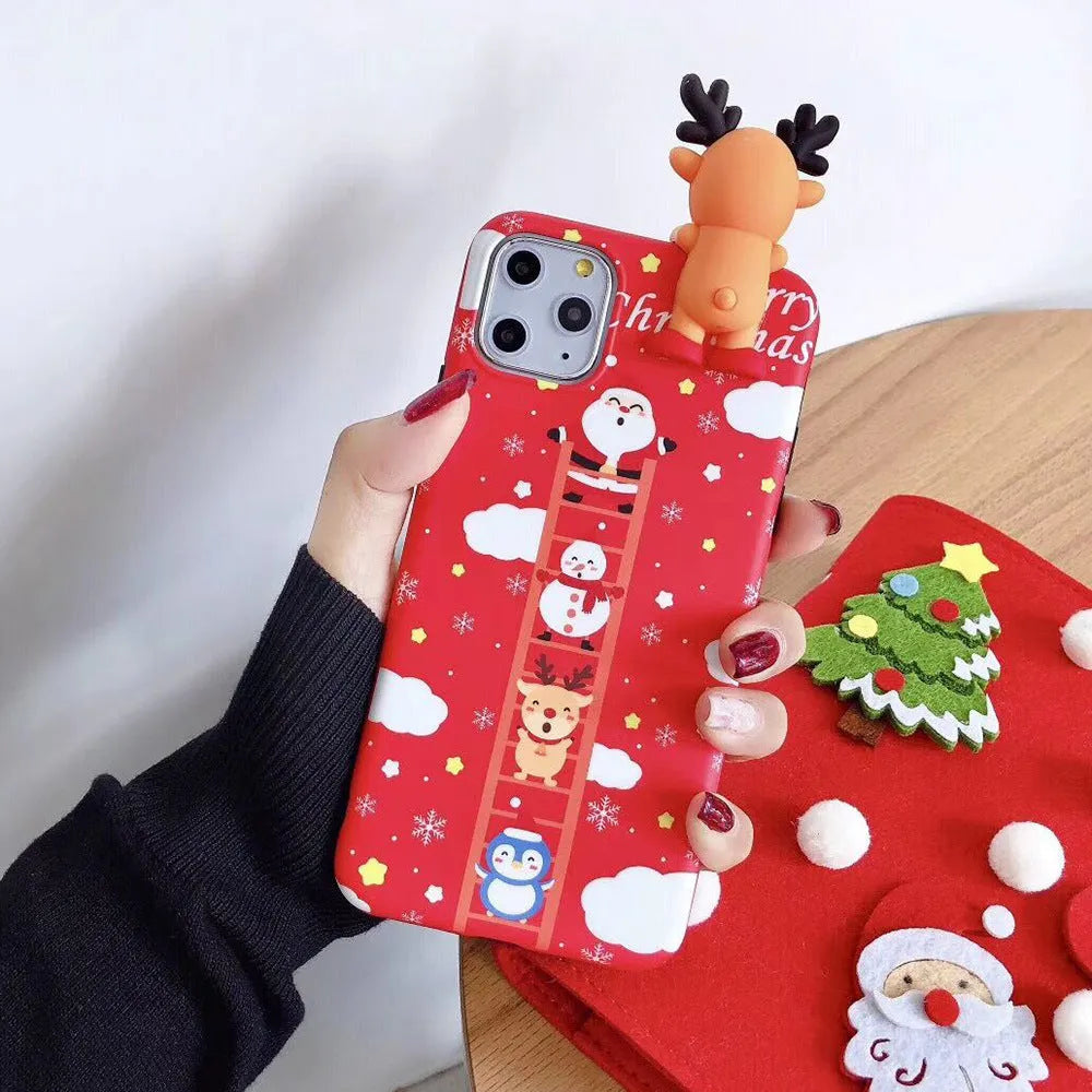 Christmas themed silicone back cover case for various iPhone models in festive holiday colours.