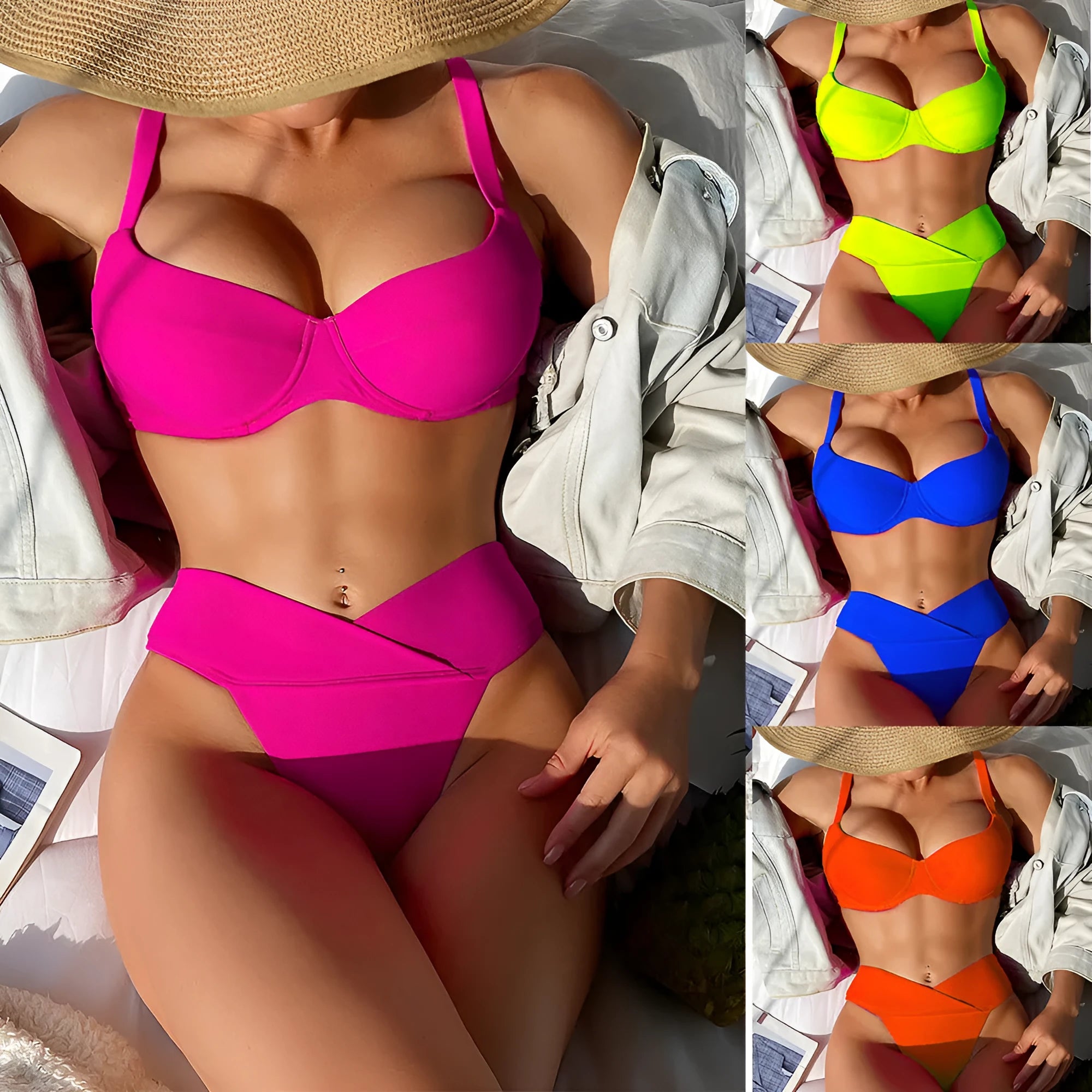 Women's solid colour bikini swimsuit in a briefs style for swimming sports.