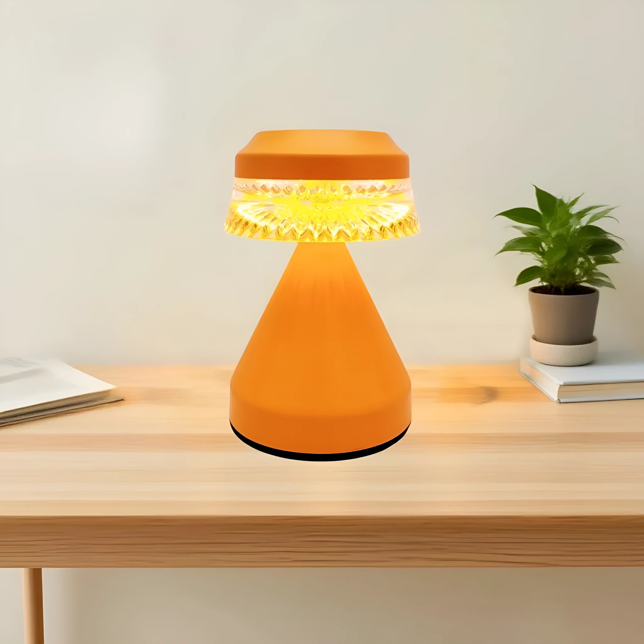 Contemporary bedside charging lamp with electrodeless dimming in black, brown or orange colours