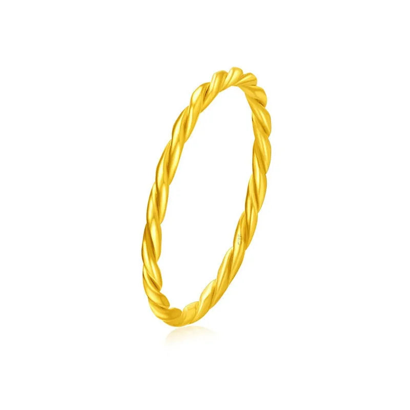 Women's brass gold plated ring shown in simple bracelet and twist ring styles.