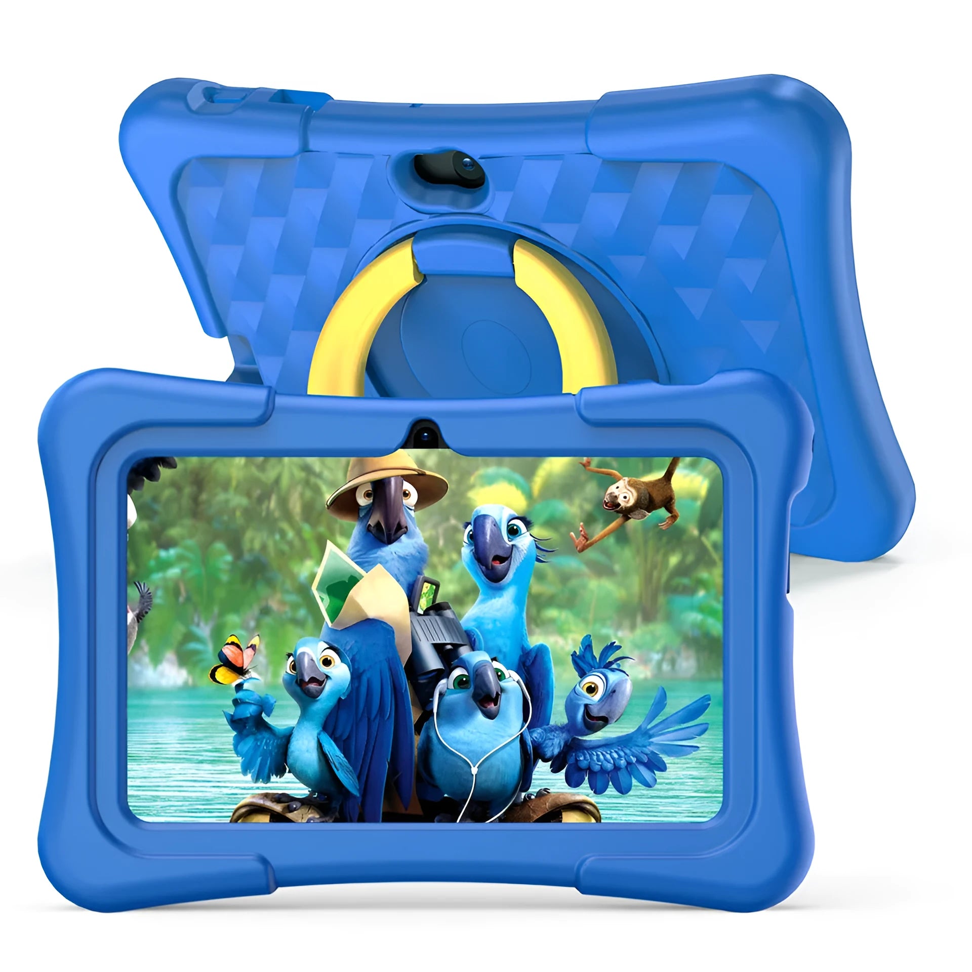 7-inch pink children's educational tablet with silicone protective cover and rotation handle bracket