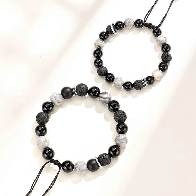 Black agate map stone and volcanic rock bracelet in new Chinese style with 10mm and 8mm size options