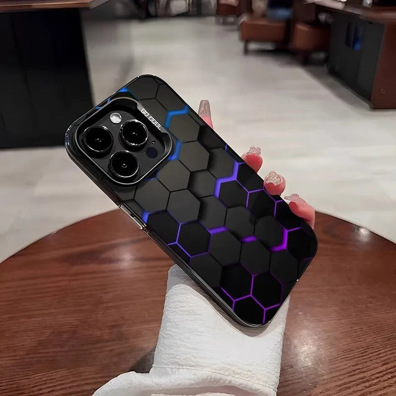 Frosted iPhone protective case in moonlight colour with honeycomb square pattern