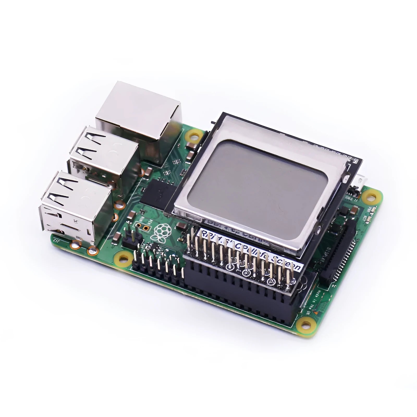 1.6-inch LCD screen module for Raspberry Pi with a backlight switch, displaying CPU info.