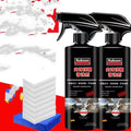 Bottle of foam decontamination cleaner for fabric roofs with a towel and sponge wipes.