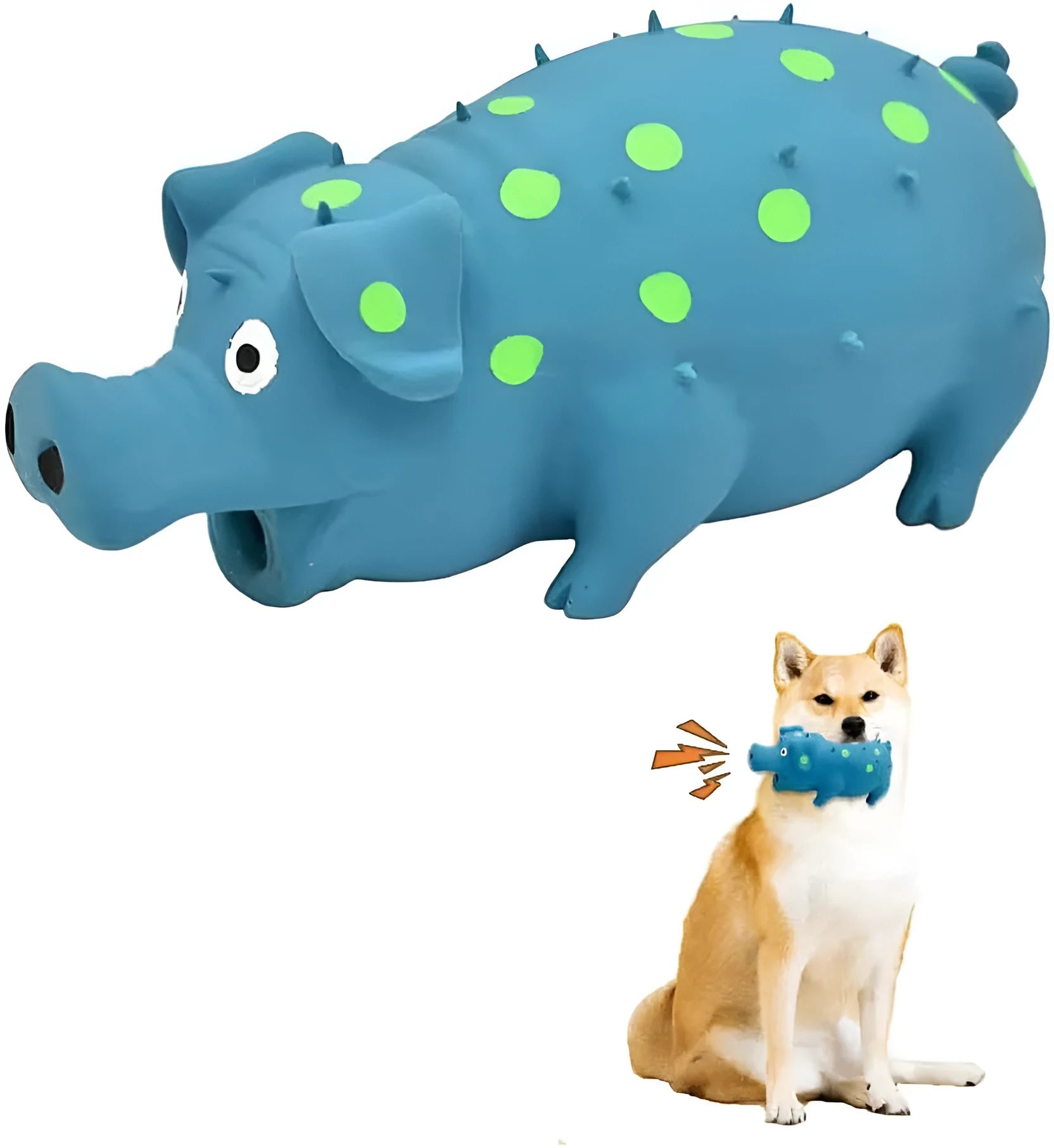 Pig-shaped latex dog chew toy with squeaker in various colours for aggressive chewers