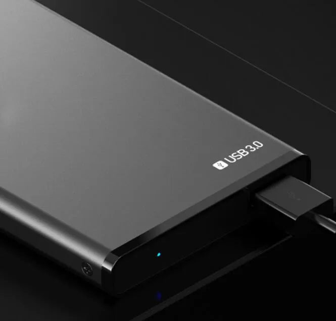 2.5 inch SATA hard drive box in aluminium alloy sandblasted grey finish with USB cable