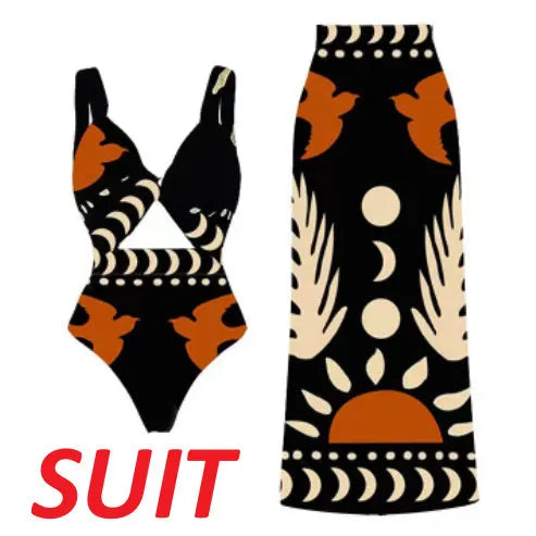 Women's black and printed one-piece swimsuits in sizes S to XL for beach wear