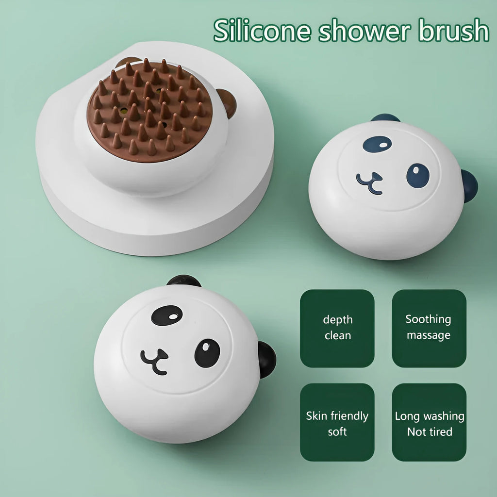 Panda-shaped silicone bath brush for washing cats and dogs with soft bristles