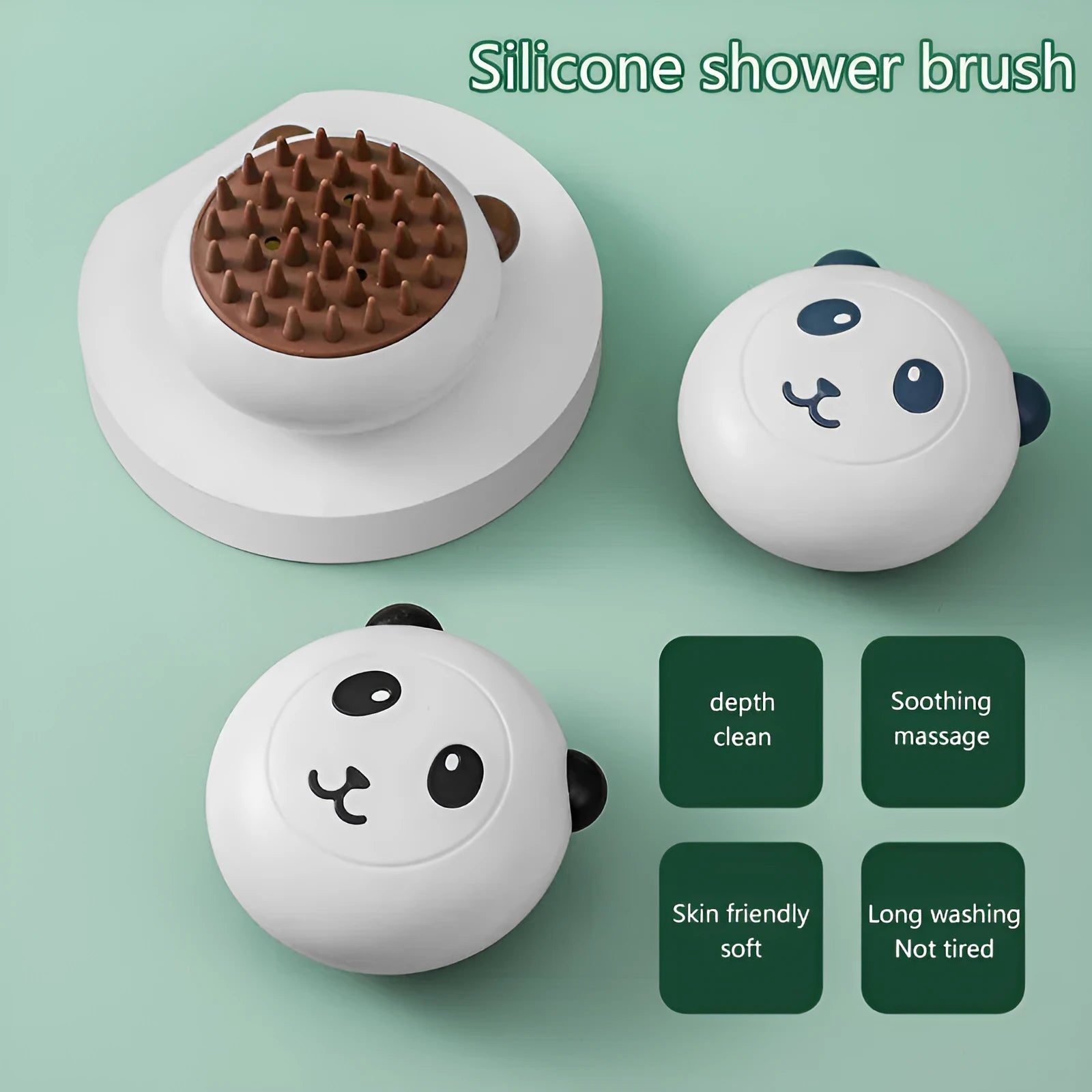 Panda-shaped silicone bath brush for washing cats and dogs with soft bristles