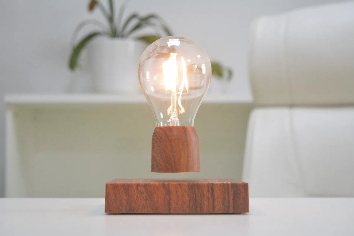 Magnetic levitation floating light bulb with imitation wood base