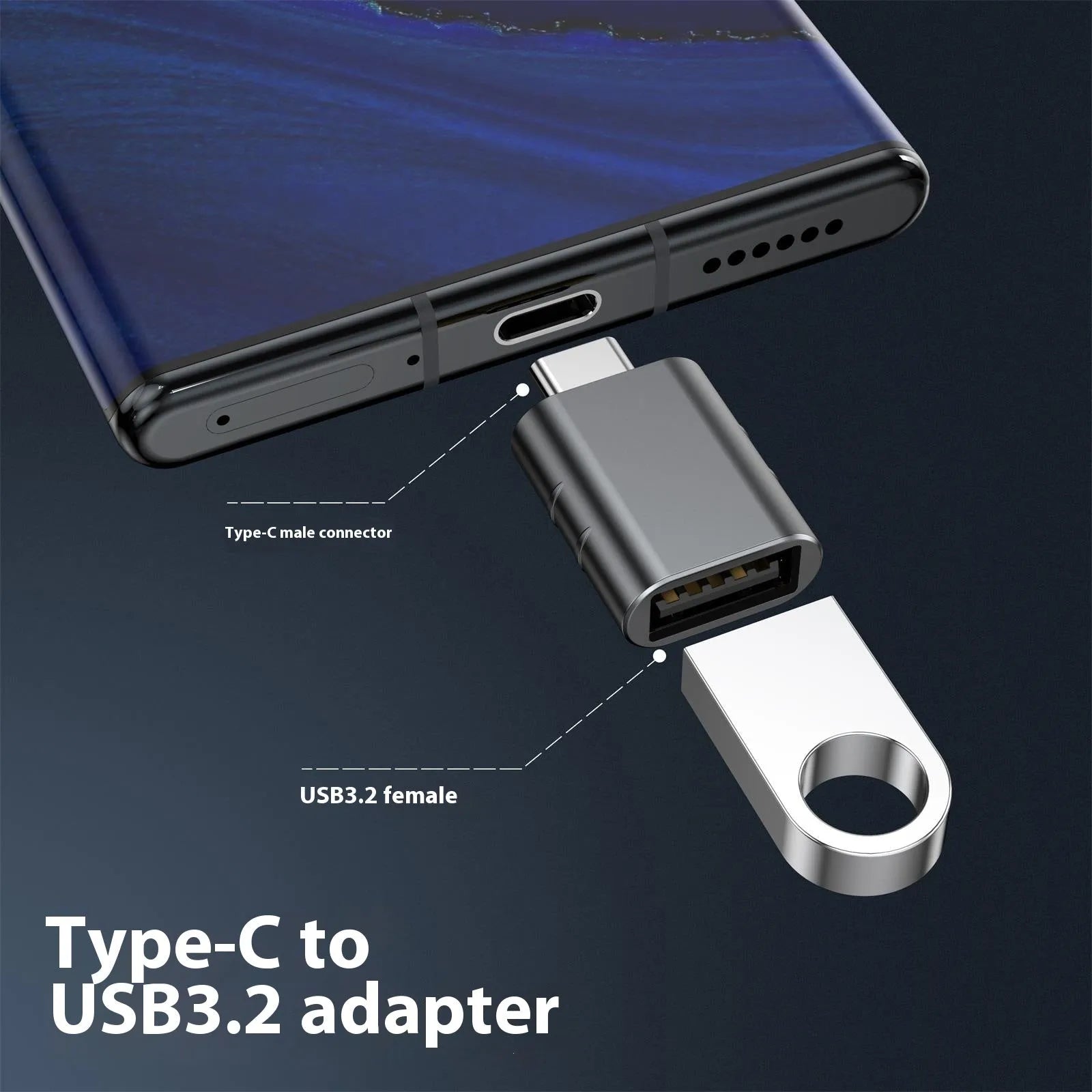 USB data and charging converter adapter with zinc alloy shell in various colour finishes.