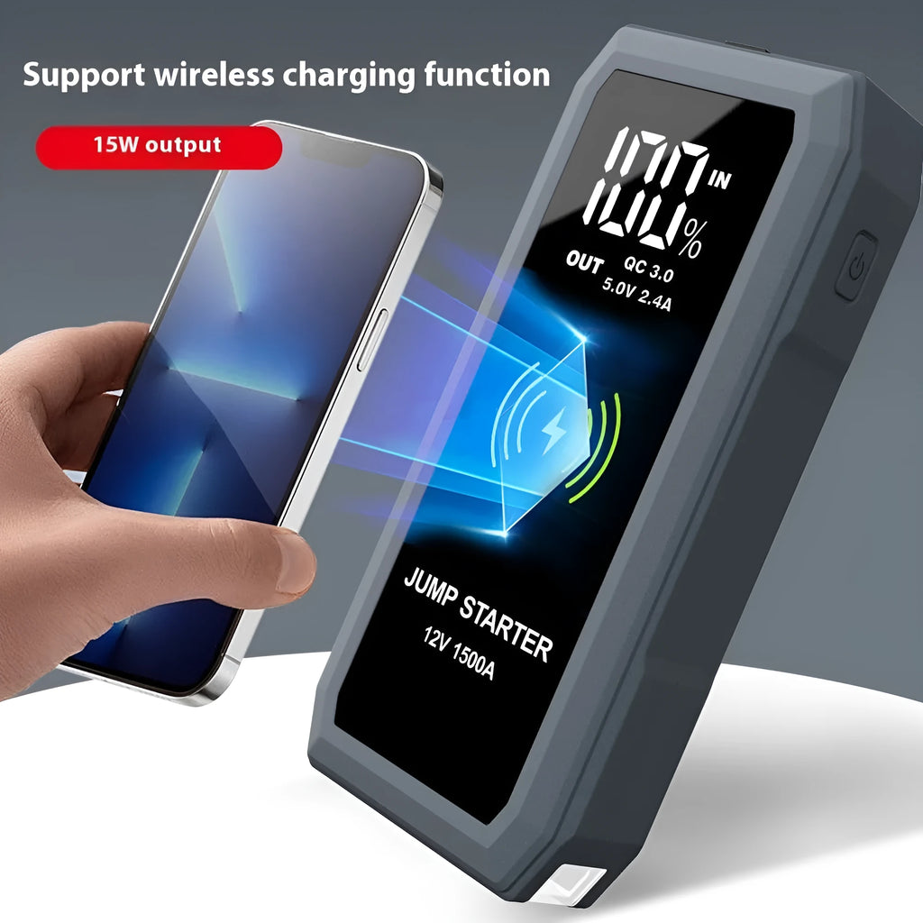 S606 emergency start power source with large screen, wireless charger, aluminium alloy housing, 16800mAh capacity
