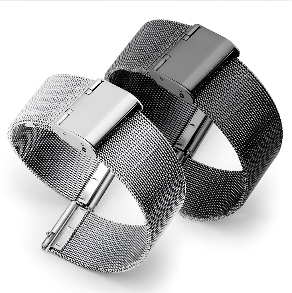 Milani silk woven stainless steel watch band in silver black rose gold and gold with 12mm to 22mm bandwidth options