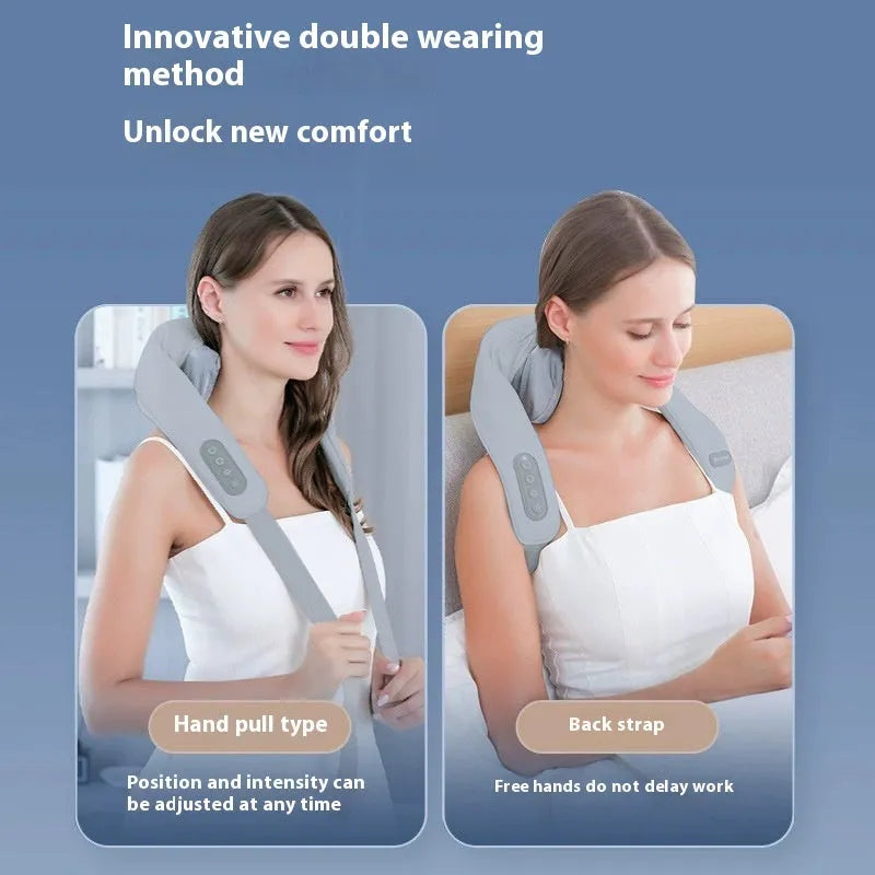 Grey USB-powered neck and back massager with infrared physiotherapy function and dual gear settings