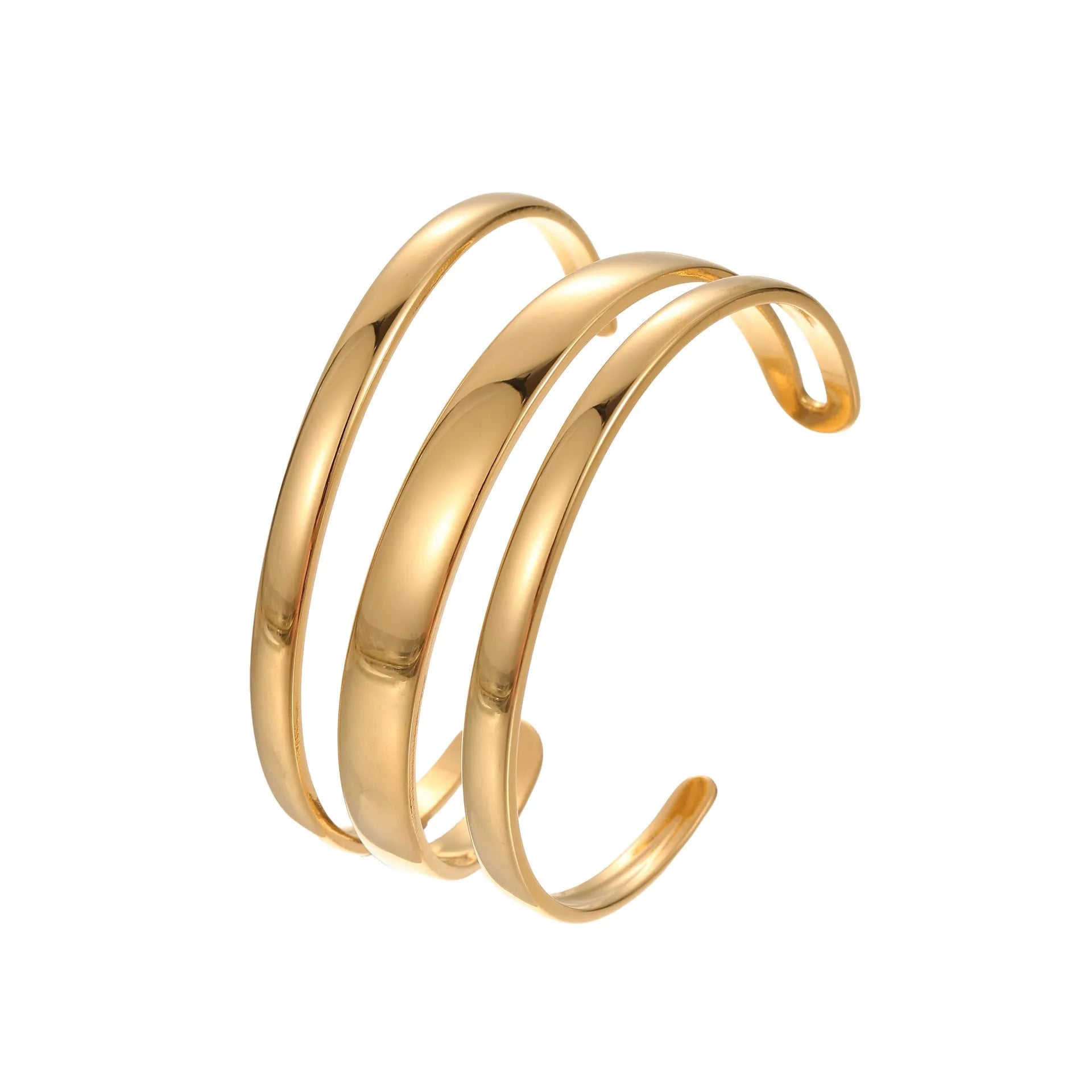 Women's stainless steel geometric bracelet with simple opening in gold or steel electroplated finish.