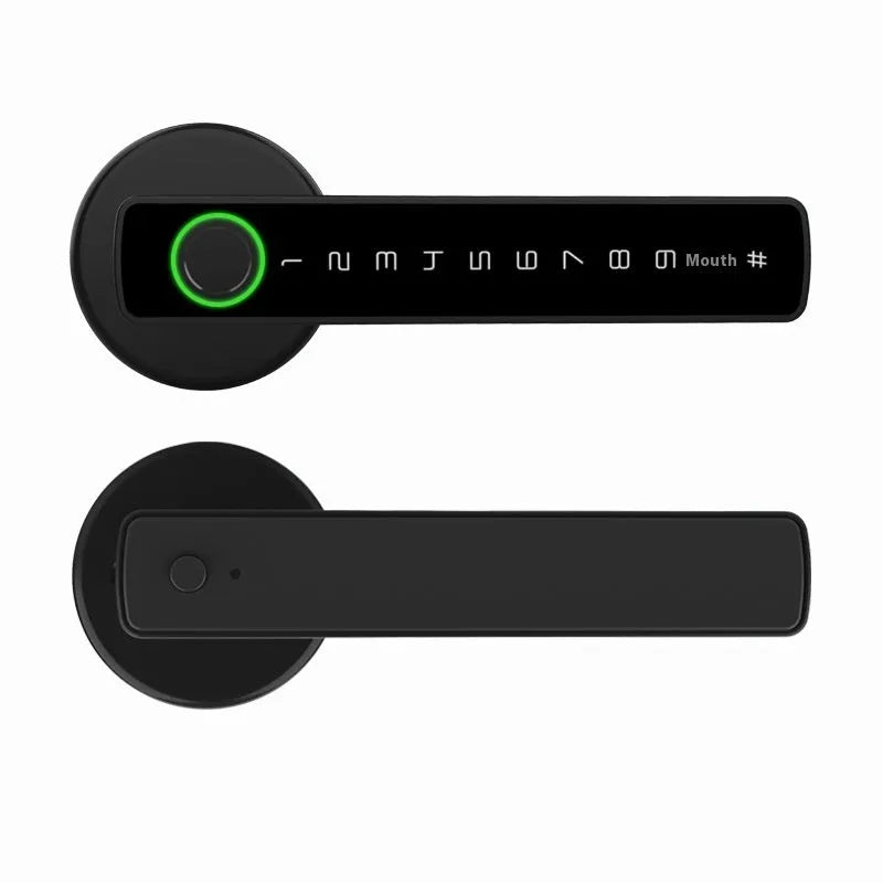 Black spherical smart door lock for wooden interior doors with fingerprint and password entry