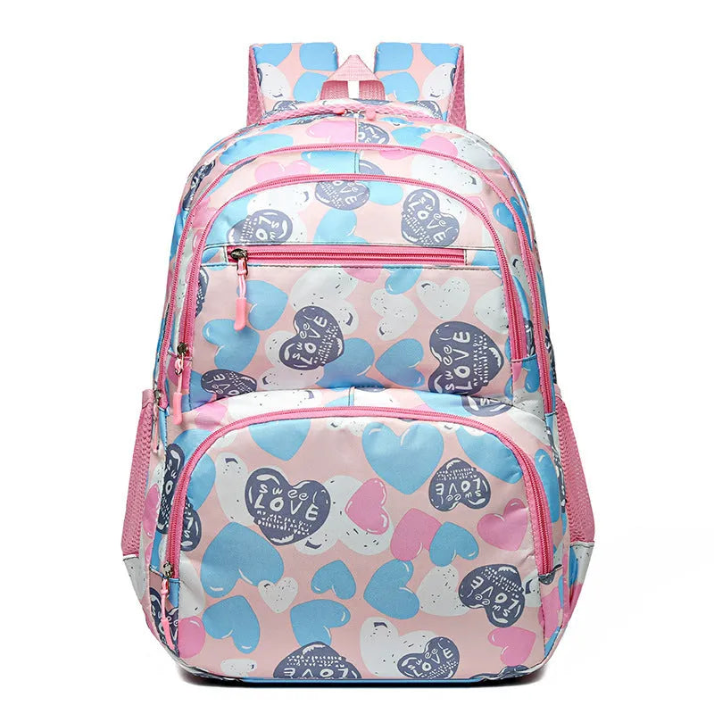 Student schoolbag with air pillow belt system in Oxford cloth, showing large capacity design