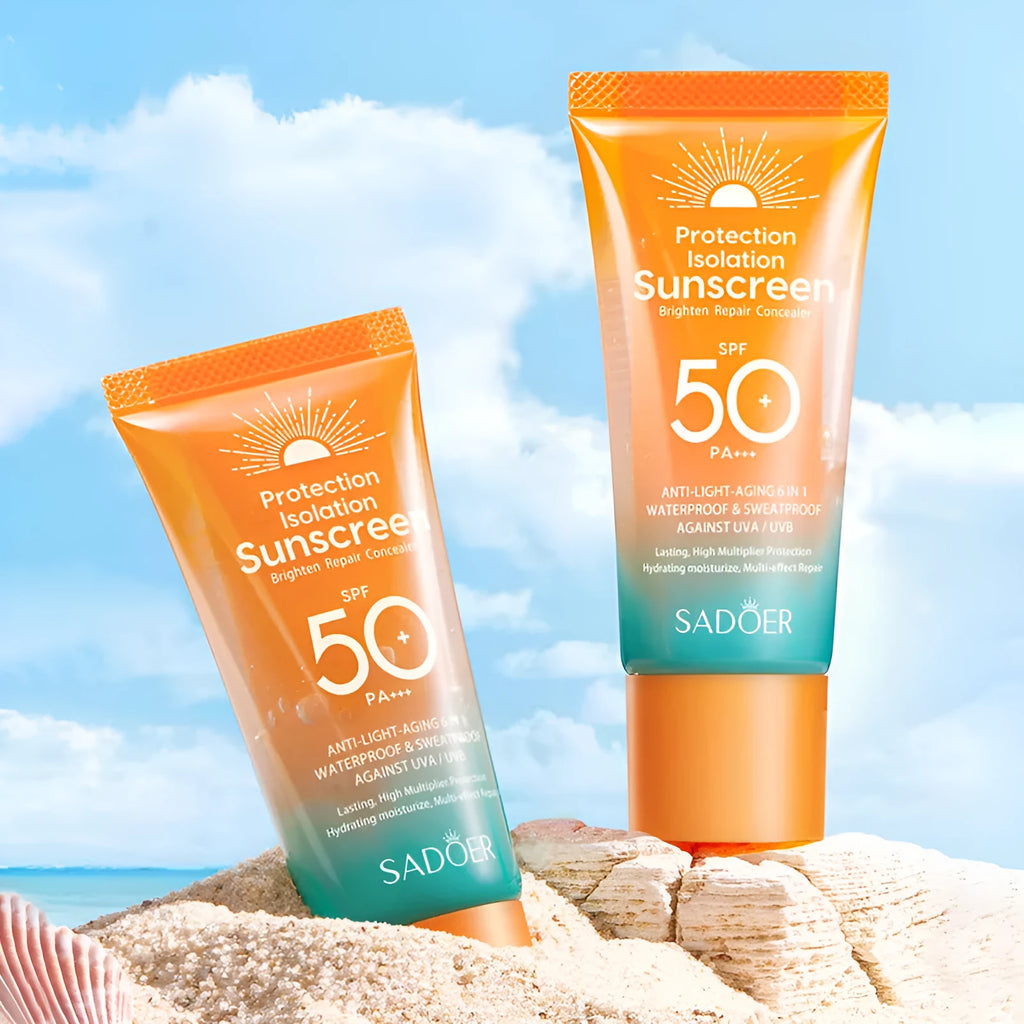 50g double tube multi-effect sunscreen and makeup primer in white packaging